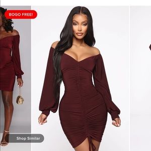 Fashion Nova Wine Ruched Dress